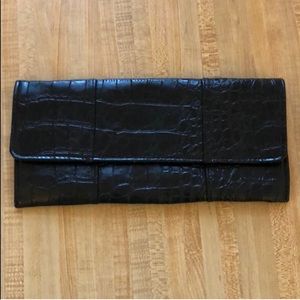 Black snakeskin clutch with strap